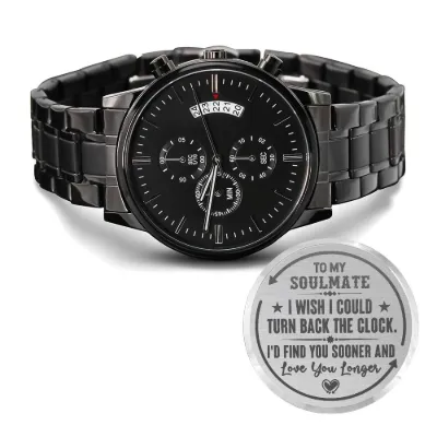 To My Soulmate Turn Back the Clock (Charcoal Black) – Men's Watch
